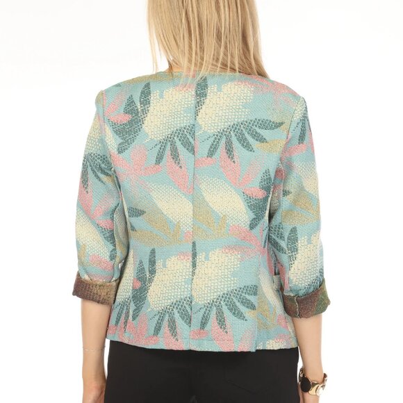 Blue Textured Leaf Print Blazer - Picture 5 of 5